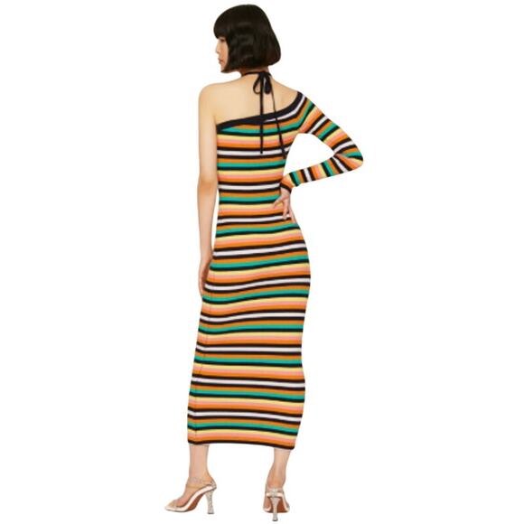 Monse Women XS Multicolor Striped One Shoulder Sweater Knit BodyCon Halter Dress - Picture 8 of 11